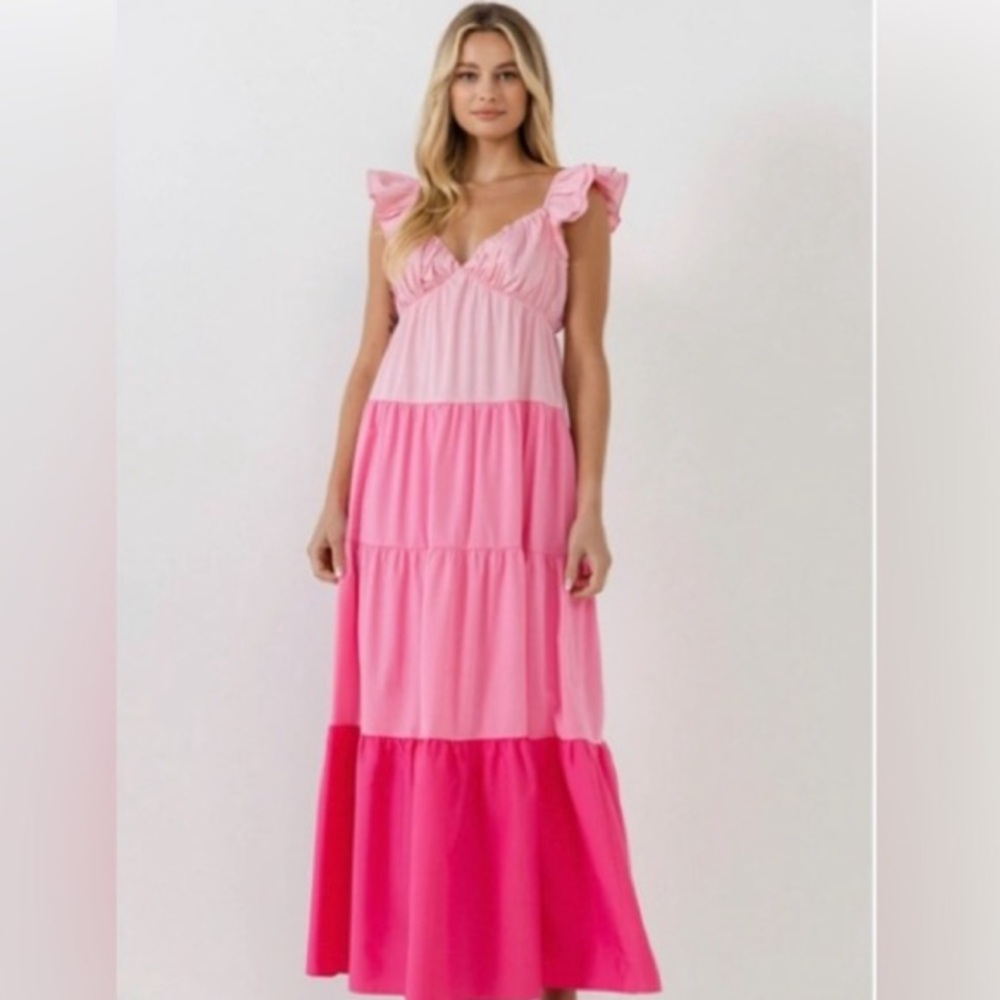NWT English Factory pink ruffle tiered maxi dress M Vici Caprice dress